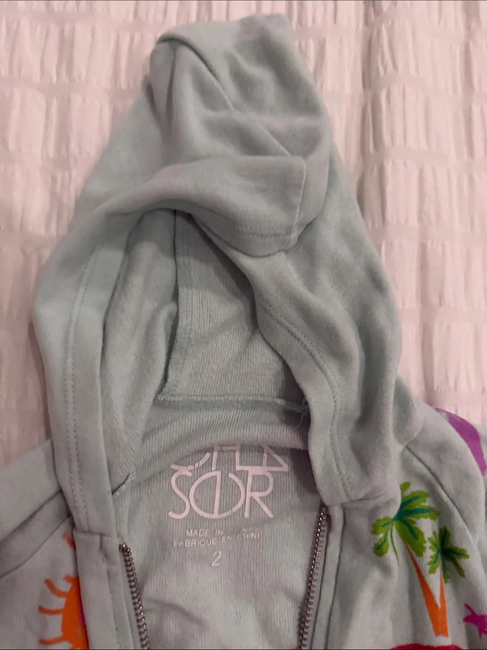 Chaser Light Aqua Kids Zip Hoodie with Rainbow & Floral Prints